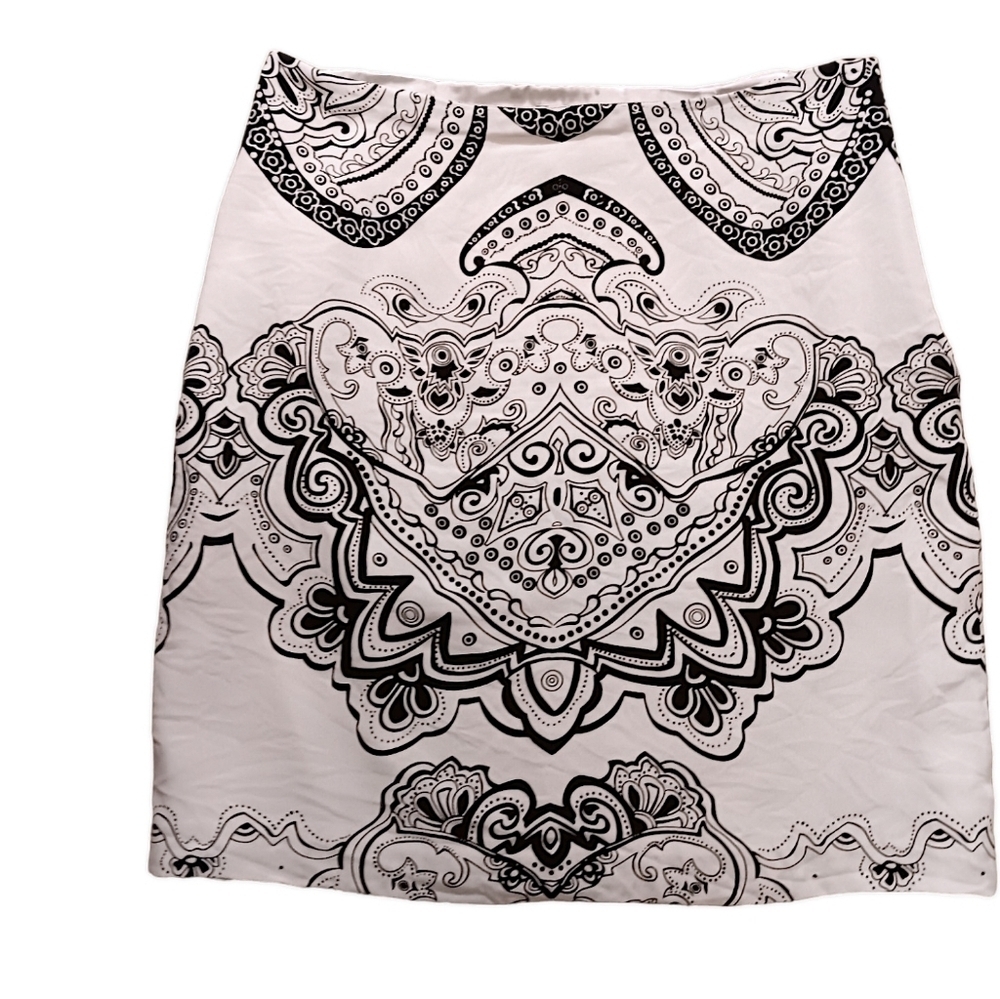 Silk Skirt Lined, Large Print, Navy & White, Size 8